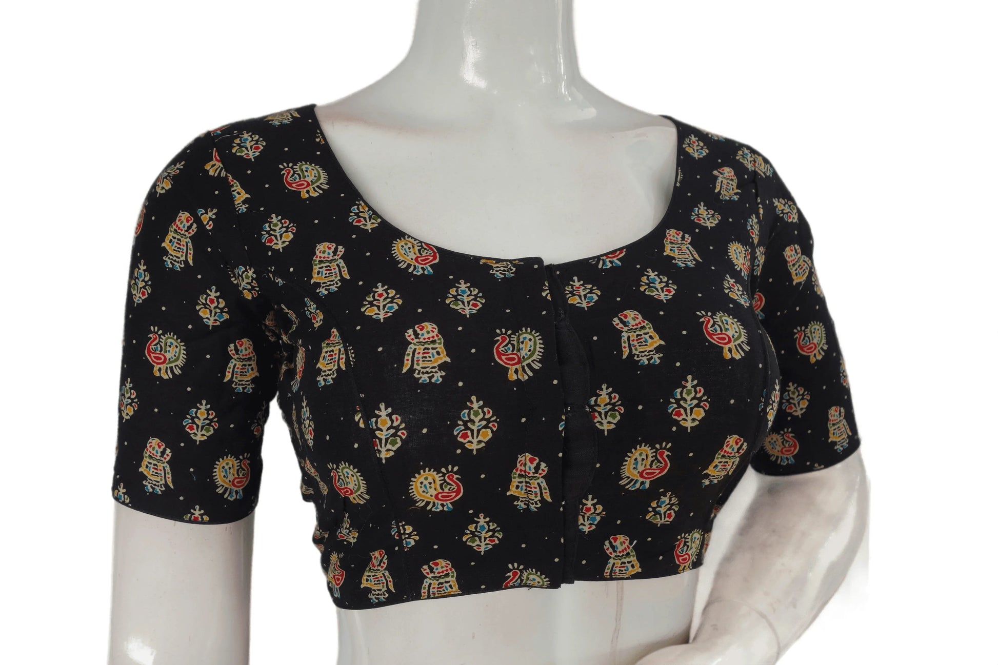 Black Color Patola Print Cotton Readymade Saree Blouse - D3blouses