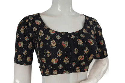 Black Color Patola Print Cotton Readymade Saree Blouse - D3blouses