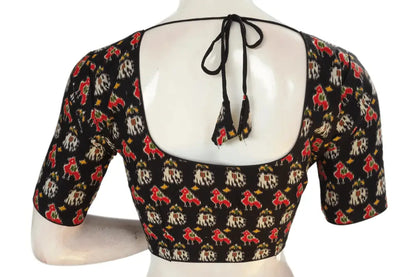 Black Color Patola Print Cotton Readymade Saree Blouse - D3blouses