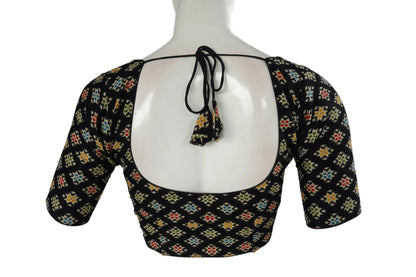 Black Color Patola Print Cotton Readymade Saree Blouse - D3blouses