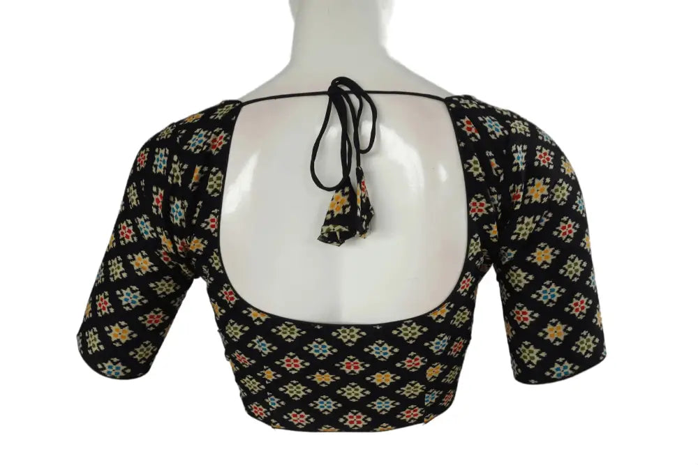 Black Color Patola Print Cotton Readymade Saree Blouse - D3blouses