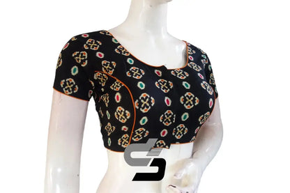 Black Color Patola Print Cotton Readymade Saree Blouse - D3blouses