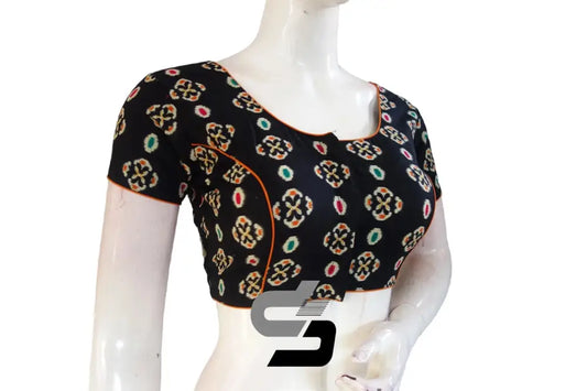 Black Color Patola Print Cotton Readymade Saree Blouse - D3blouses