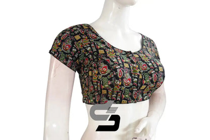 Black Color Patola Print Cotton Readymade Saree Blouse - D3blouses