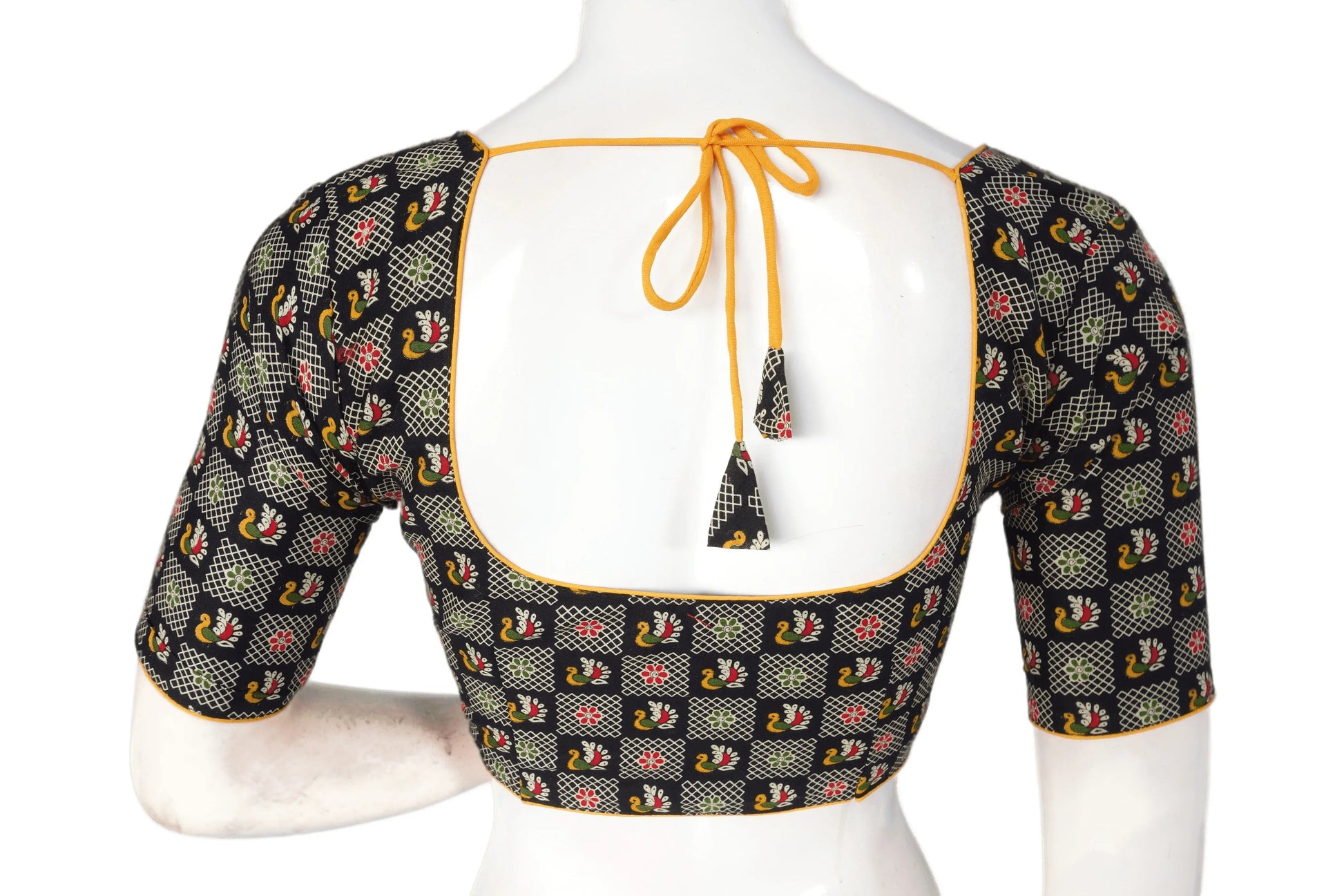 Black Color Patola Print Cotton Readymade Saree Blouse - D3blouses