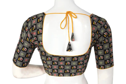 Black Color Patola Print Cotton Readymade Saree Blouse - D3blouses