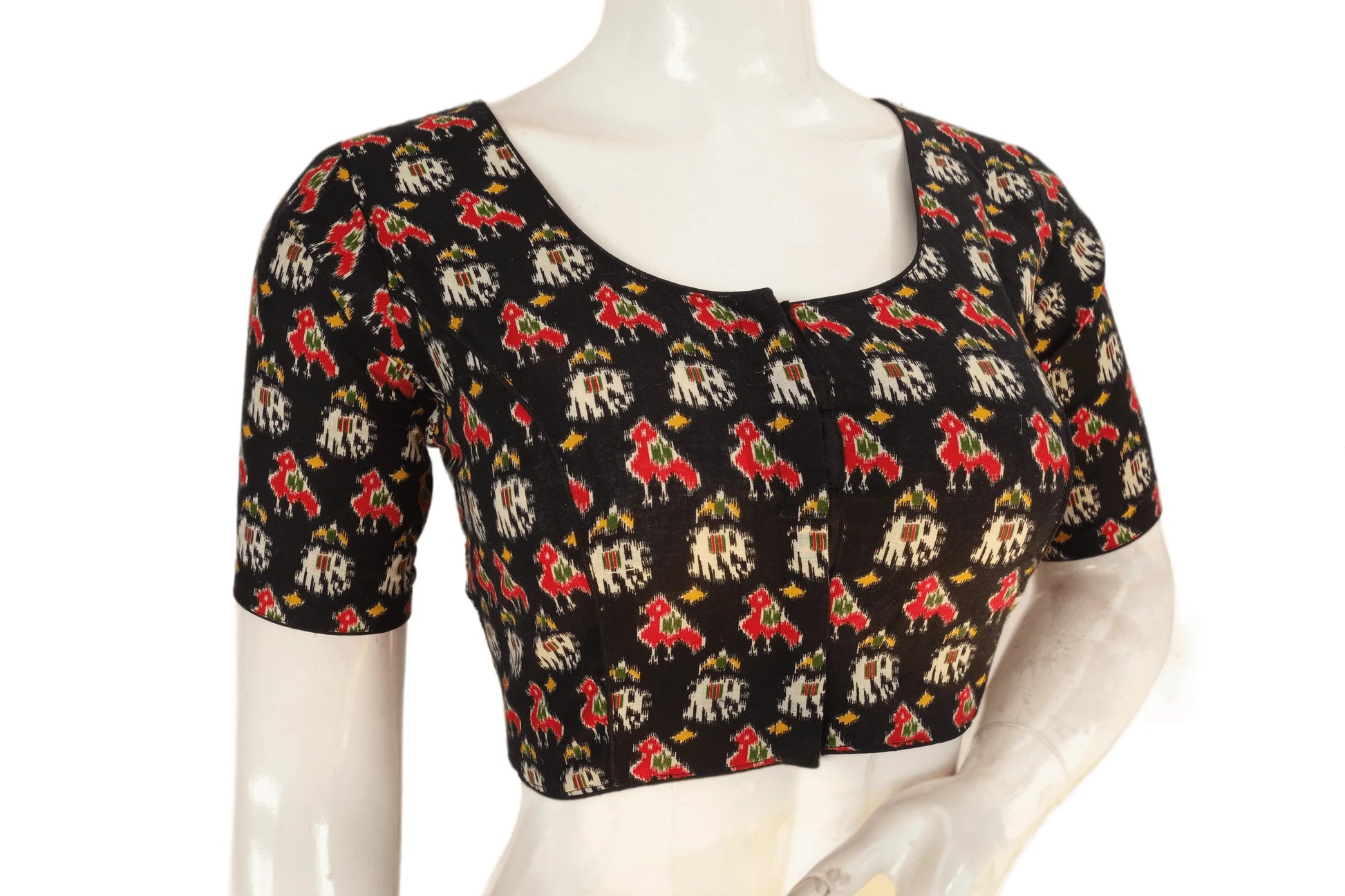 Black Color Patola Print Cotton Readymade Saree Blouse - D3blouses