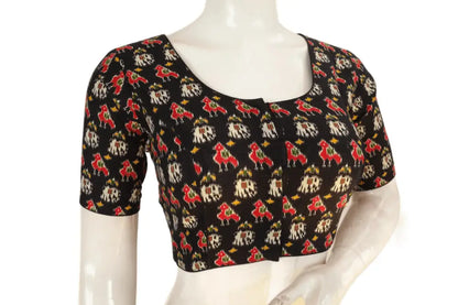 Black Color Patola Print Cotton Readymade Saree Blouse - D3blouses