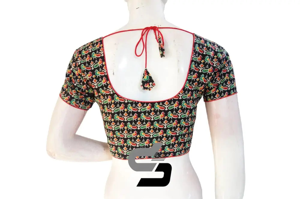 Black Color Patola Print Cotton Readymade Saree Blouse - D3blouses
