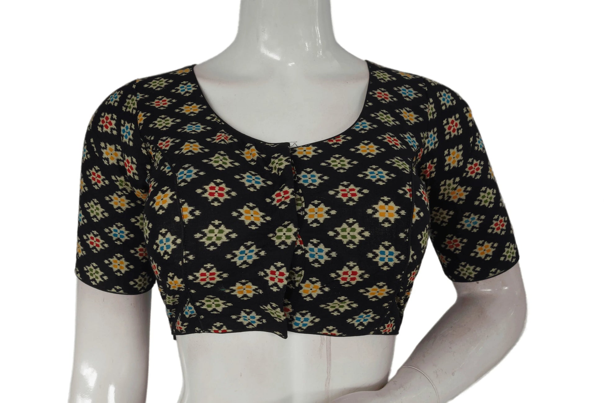 Black Color Patola Print Cotton Readymade Saree Blouse - D3blouses