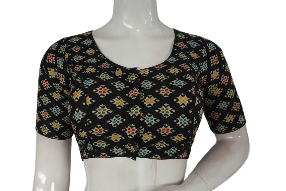 Black Color Patola Print Cotton Readymade Saree Blouse - D3blouses