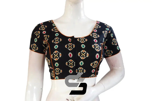 Black Color Patola Print Cotton Readymade Saree Blouse - D3blouses
