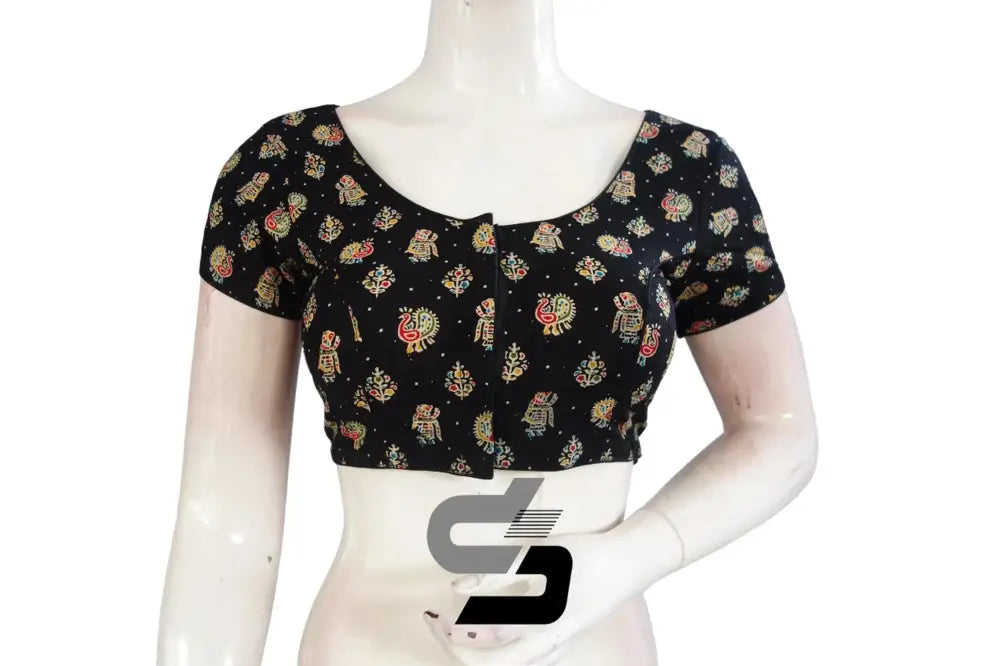 Black Color Patola Print Cotton Readymade Saree Blouse - D3blouses