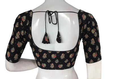 Black Color Patola Print Cotton Readymade Saree Blouse - D3blouses
