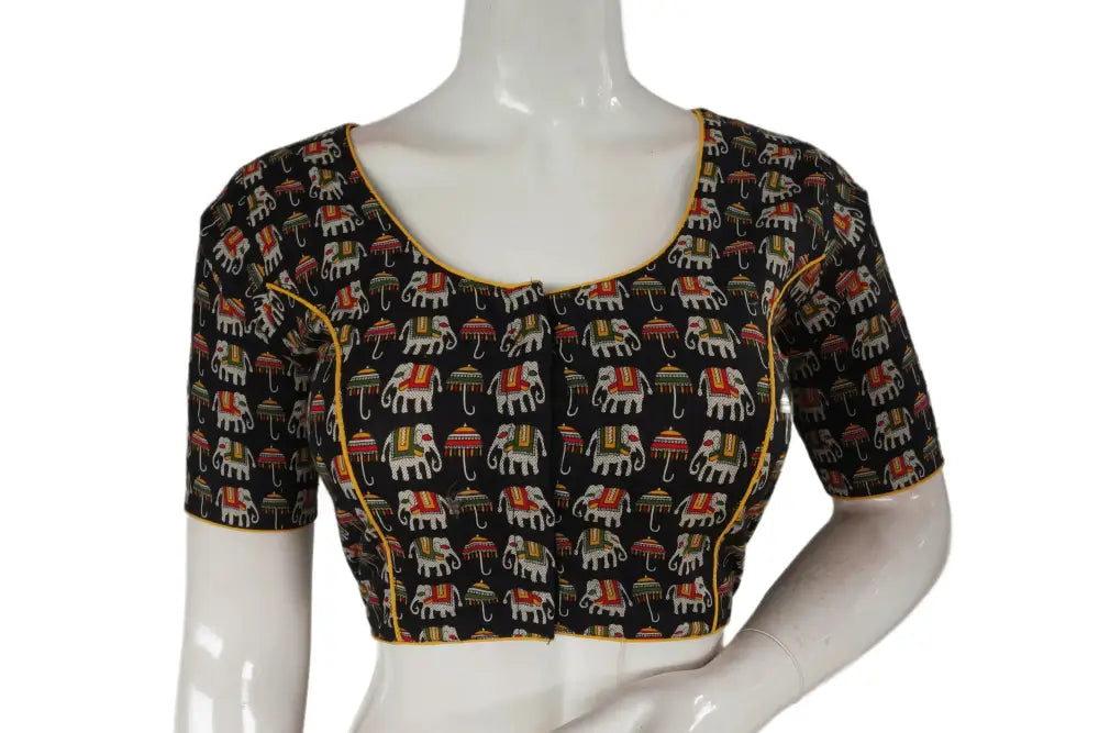 Black Color Patola Print Cotton Readymade Saree Blouse - D3blouses