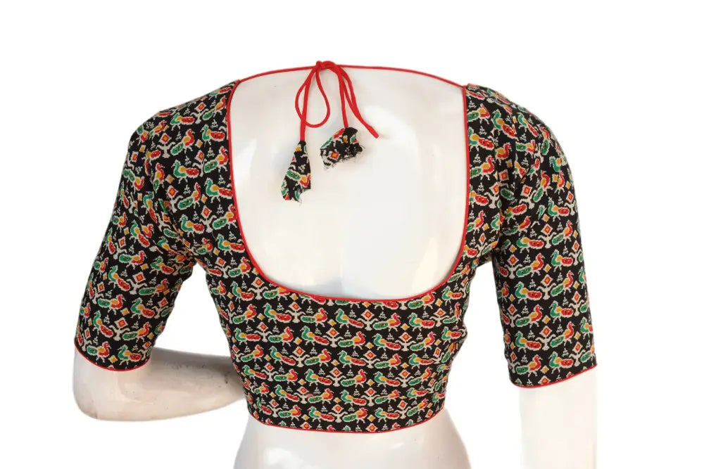 Black Color Patola Print Cotton Readymade Saree Blouse - D3blouses