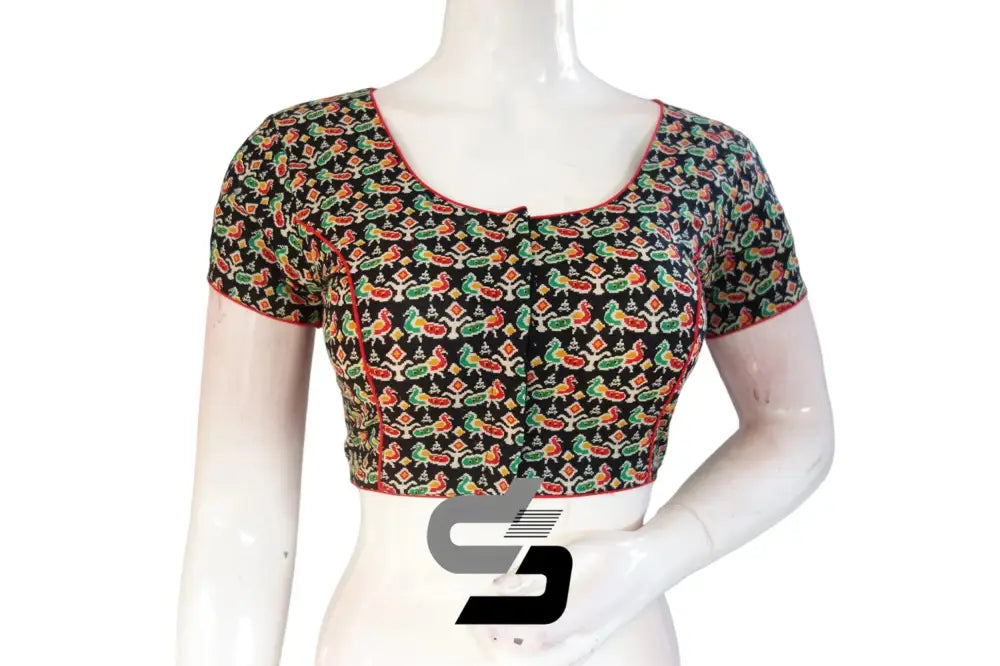 Black Color Patola Print Cotton Readymade Saree Blouse - D3blouses