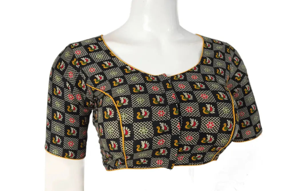 Black Color Patola Print Cotton Readymade Saree Blouse - D3blouses