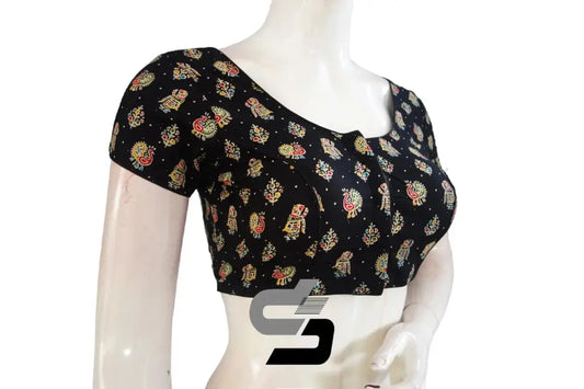 Black Color Patola Print Cotton Readymade Saree Blouse - D3blouses