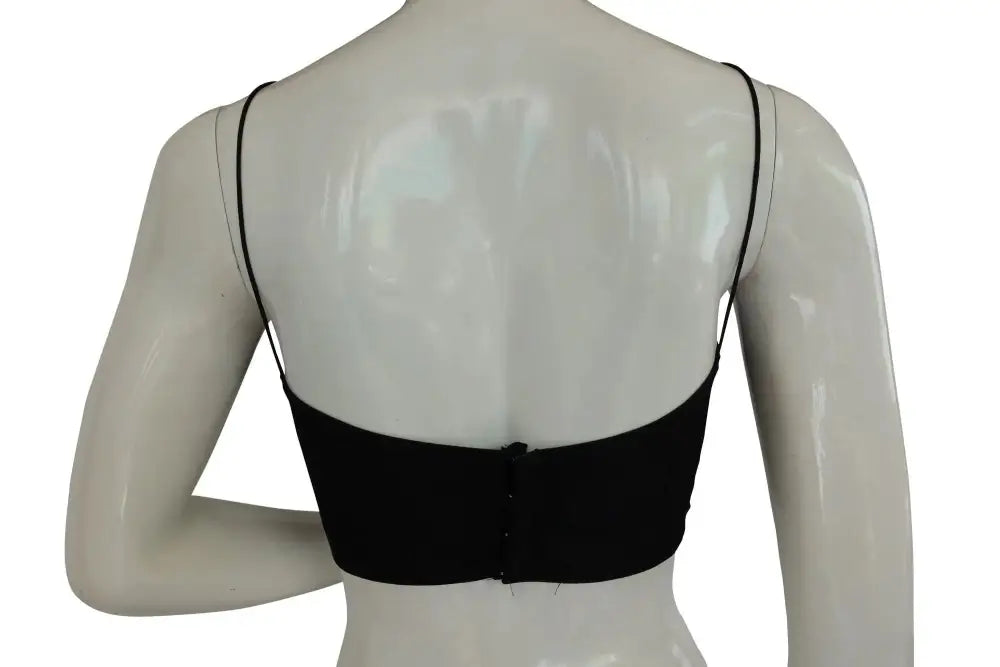 Black Color Plain Sleeveless Readymade Saree blouse with Spaghetti Strap, Indian Silk saree Readymade blouse - D3blouses