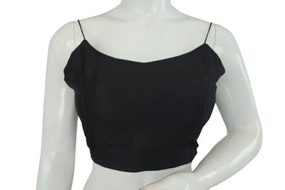 Black Color Plain Sleeveless Readymade Saree blouse with Spaghetti Strap, Indian Silk saree Readymade blouse - D3blouses