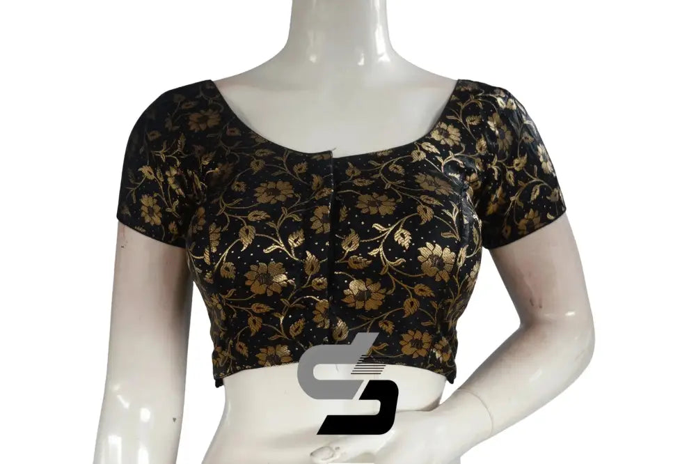 Black Color Premium Banaras Brocade Silk Readymade Saree Blouse - D3blouses