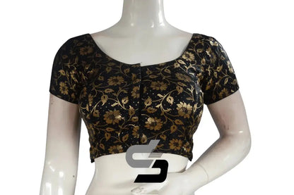 Black Color Premium Banaras Brocade Silk Readymade Saree Blouse - D3blouses