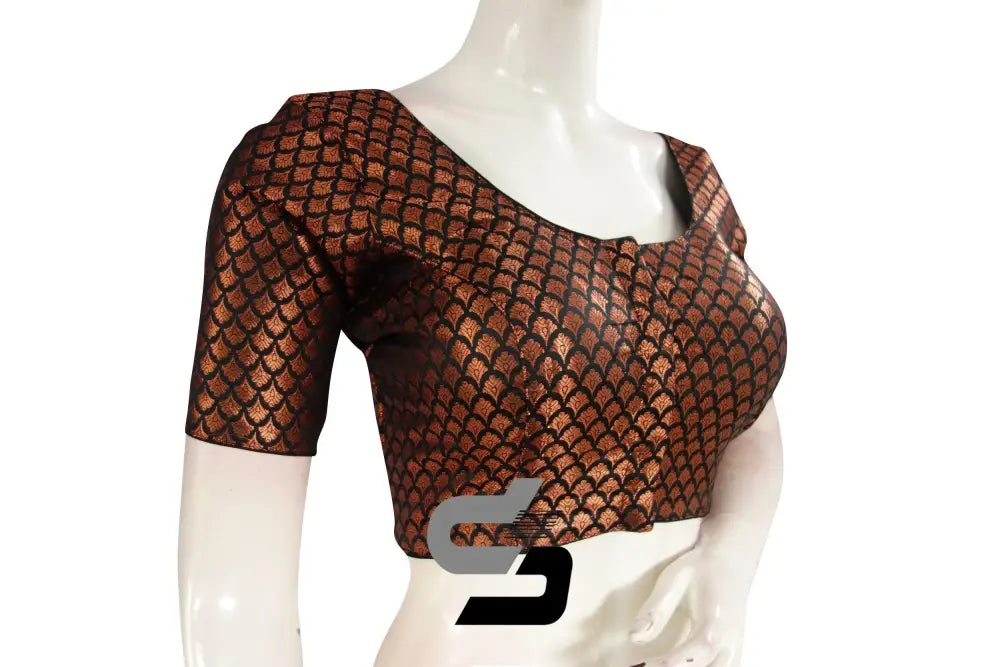 Black Color Premium Brocade Silk Readymade Saree Blouse - D3blouses