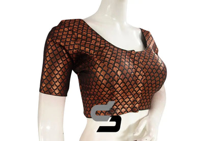 Black Color Premium Brocade Silk Readymade Saree Blouse - D3blouses