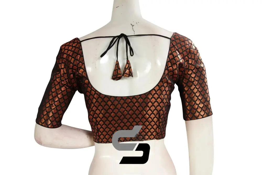 Black Color Premium Brocade Silk Readymade Saree Blouse - D3blouses