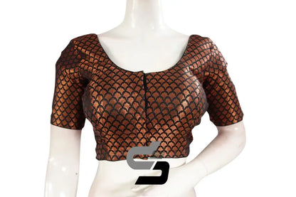 Black Color Premium Brocade Silk Readymade Saree Blouse - D3blouses