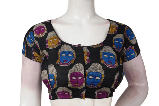 Black Color Printed silk Readymade saree blouse - D3blouses