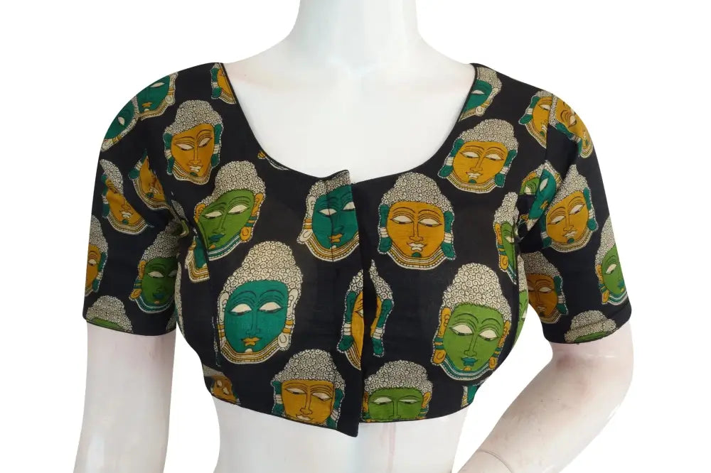 Black Color Printed silk Readymade saree blouse - D3blouses