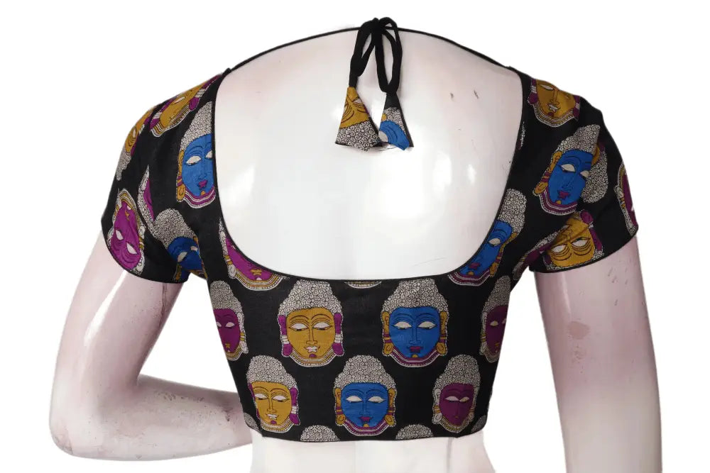 Black Color Printed silk Readymade saree blouse - D3blouses