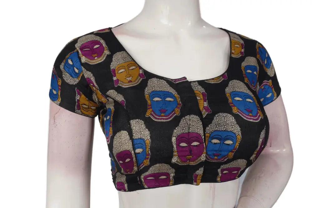 Black Color Printed silk Readymade saree blouse - D3blouses