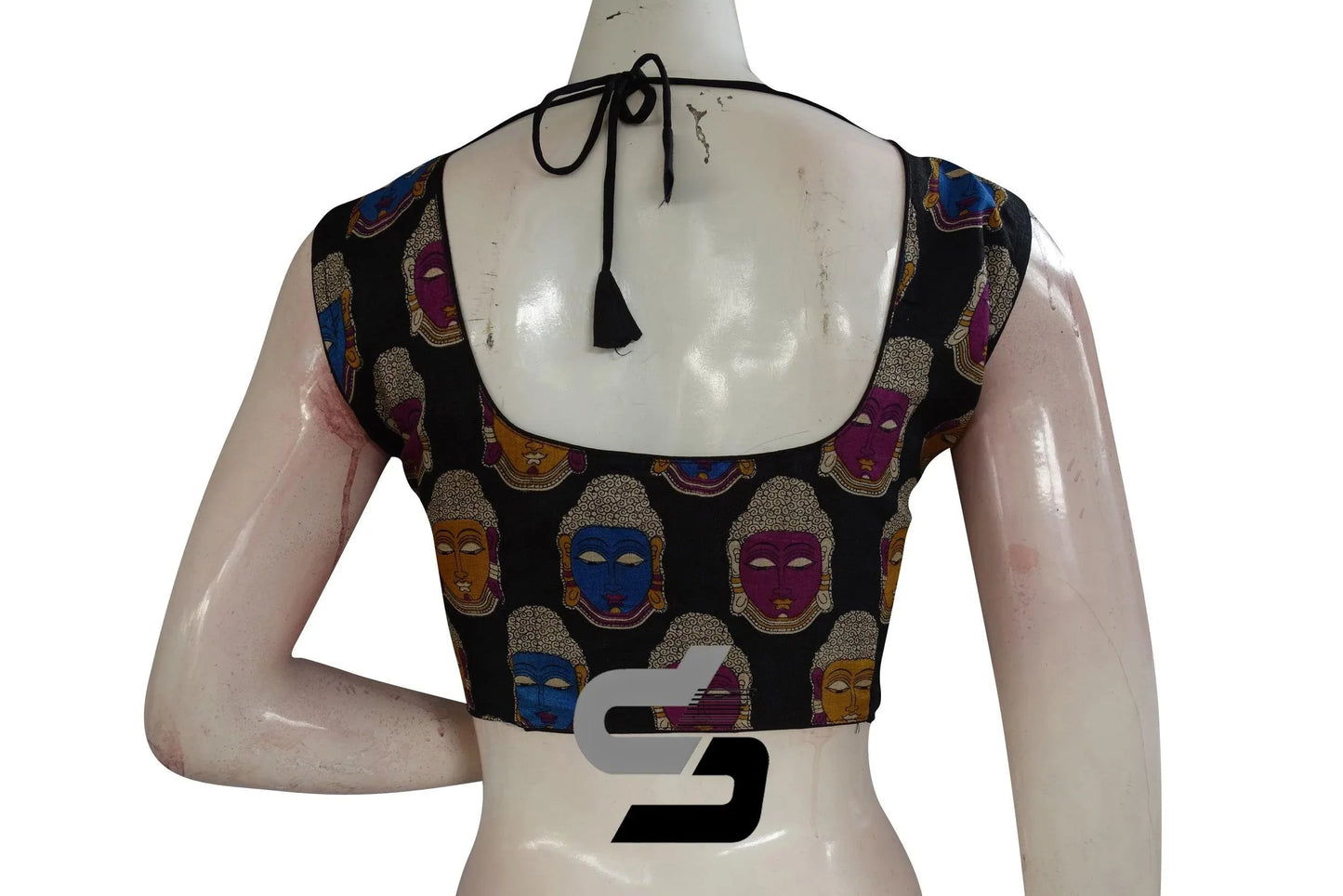 Black Color Printed silk Sleeveless Readymade saree blouse - D3blouses