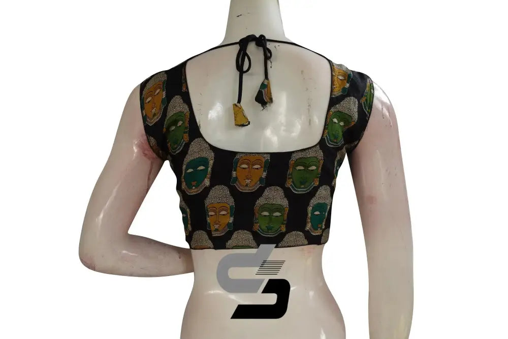 Black Color Printed silk Sleeveless Readymade saree blouse - D3blouses