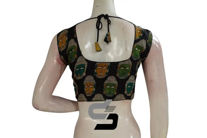 Black Color Printed silk Sleeveless Readymade saree blouse - D3blouses