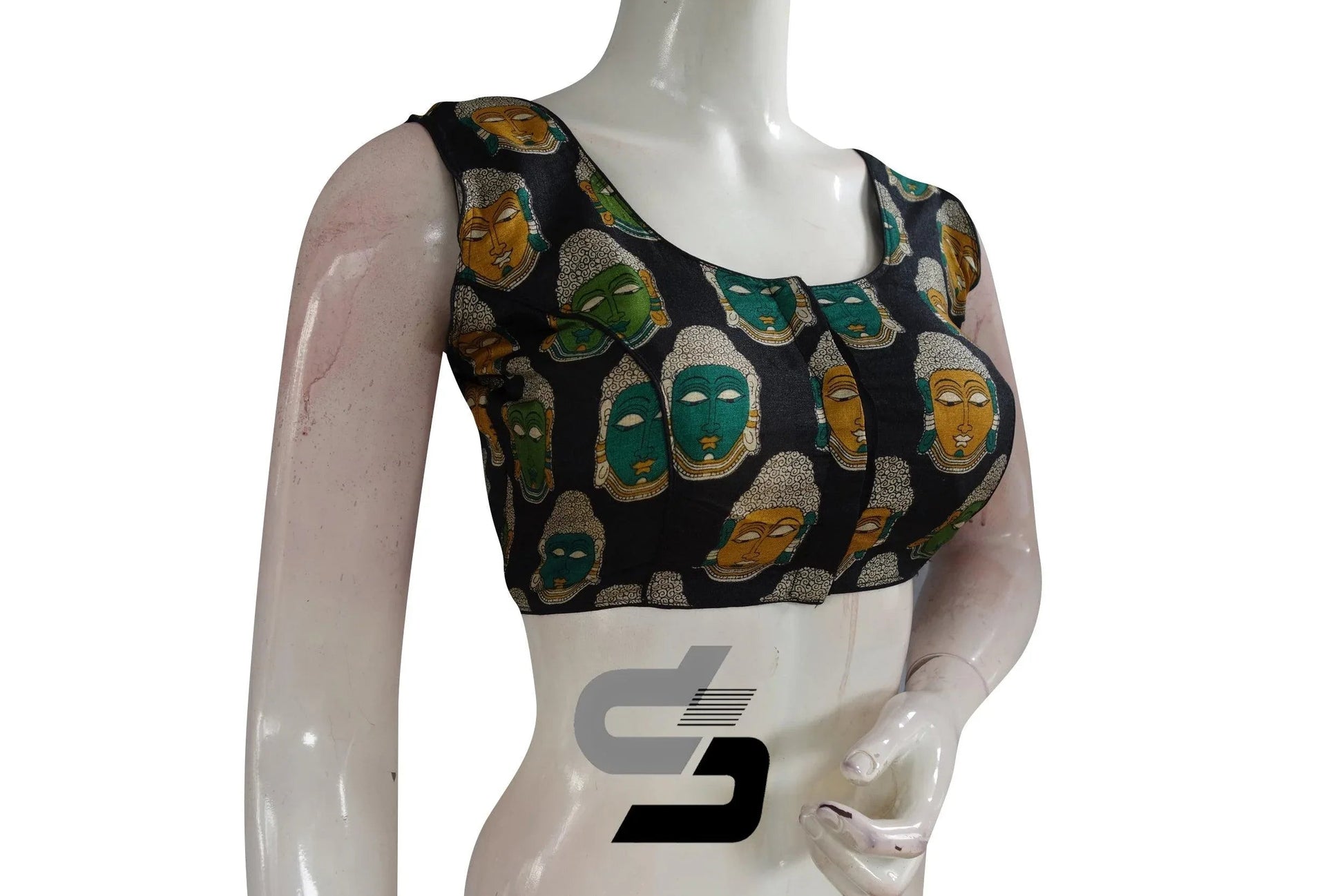 Black Color Printed silk Sleeveless Readymade saree blouse - D3blouses