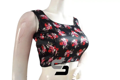 Black Color Satin Printed Designer Sleeveless Readymade Saree Blouse With Tassels - D3blouses