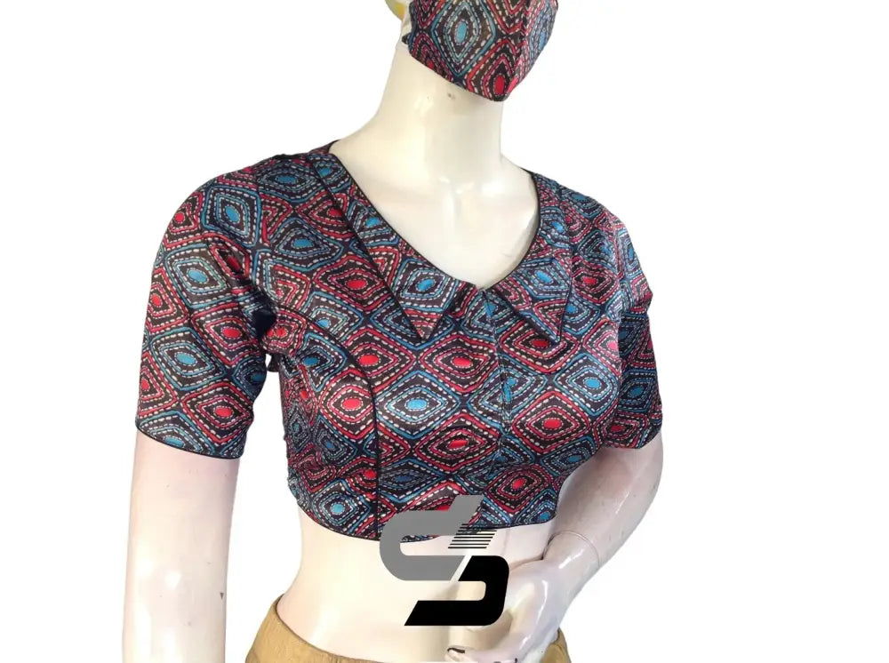 Black Color Satin Silk Peter Pan Collar Readymade Blouse With Matching Mask and Designer Tassels - D3blouses