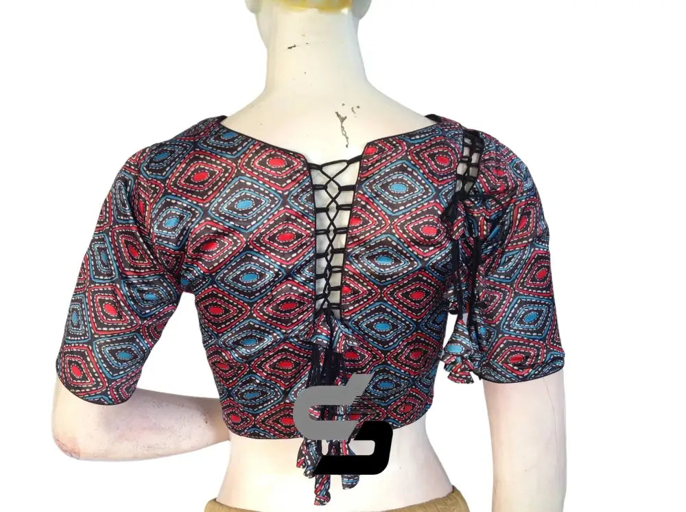 Black Color Satin Silk Peter Pan Collar Readymade Blouse With Matching Mask and Designer Tassels - D3blouses