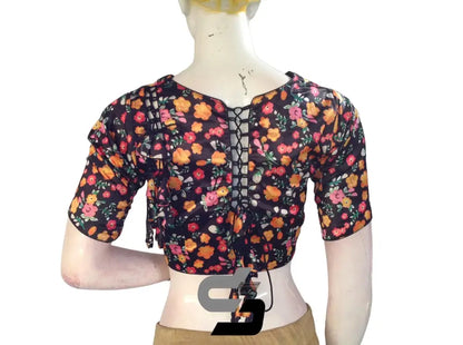 Black Color Satin Silk Peter Pan Collar Readymade Blouse With Matching Mask and Designer Tassels - D3blouses