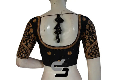 Black Color Semi Silk Designer Embroidery Readymade Saree Blouse - D3blouses