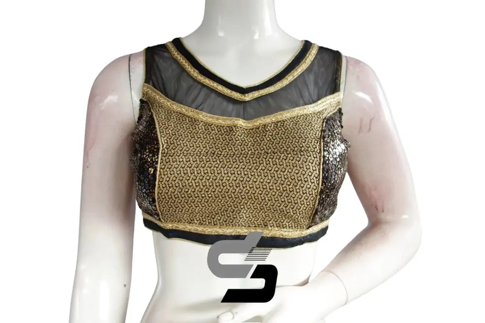 Black Color Semi Silk Designer Party Wear Readymade Blouse/ Indian Crop Tops - D3blouses