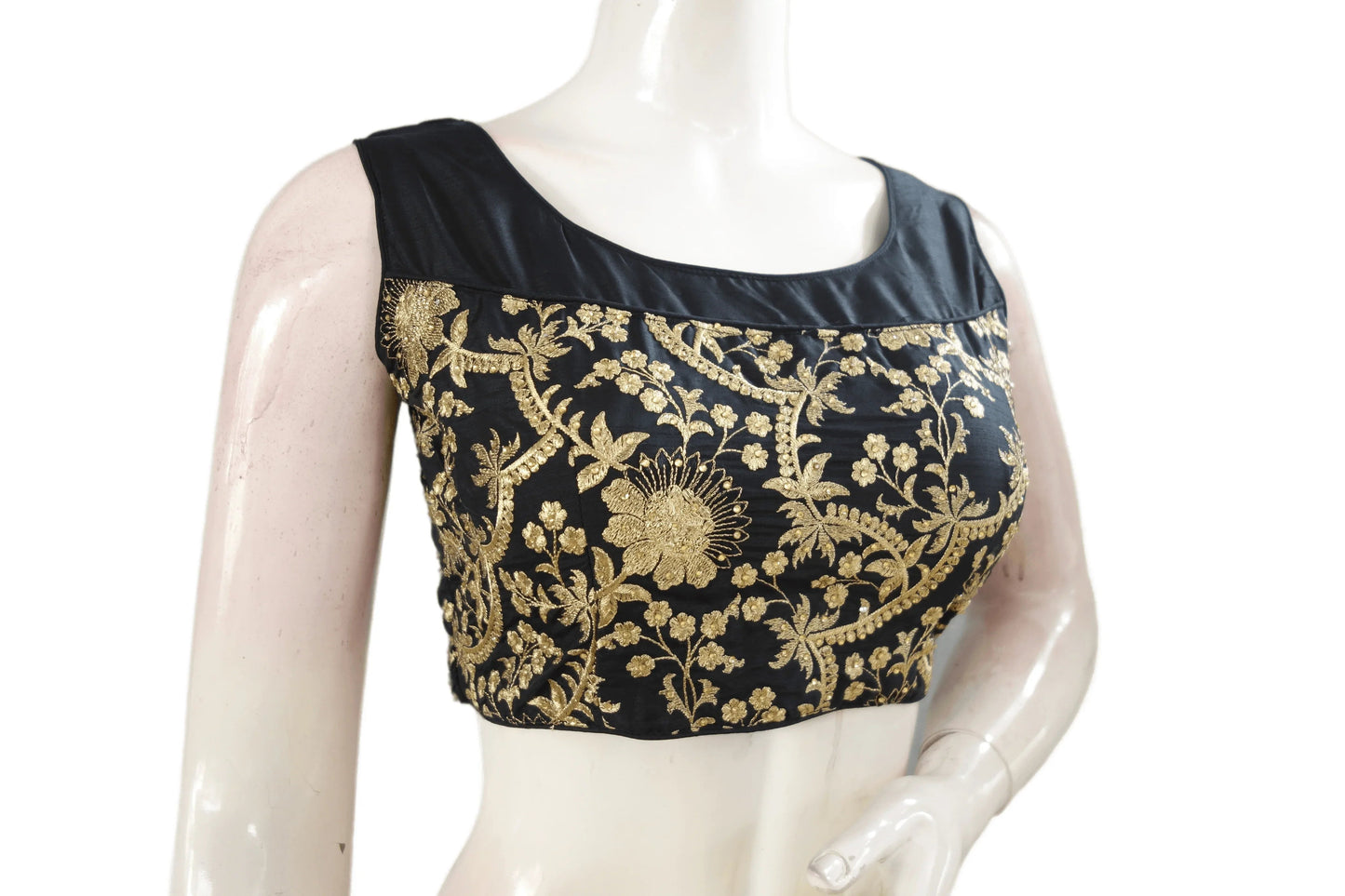 Black Color Semi silk Embroidery Party Wear Readymade Blouse - D3blouses