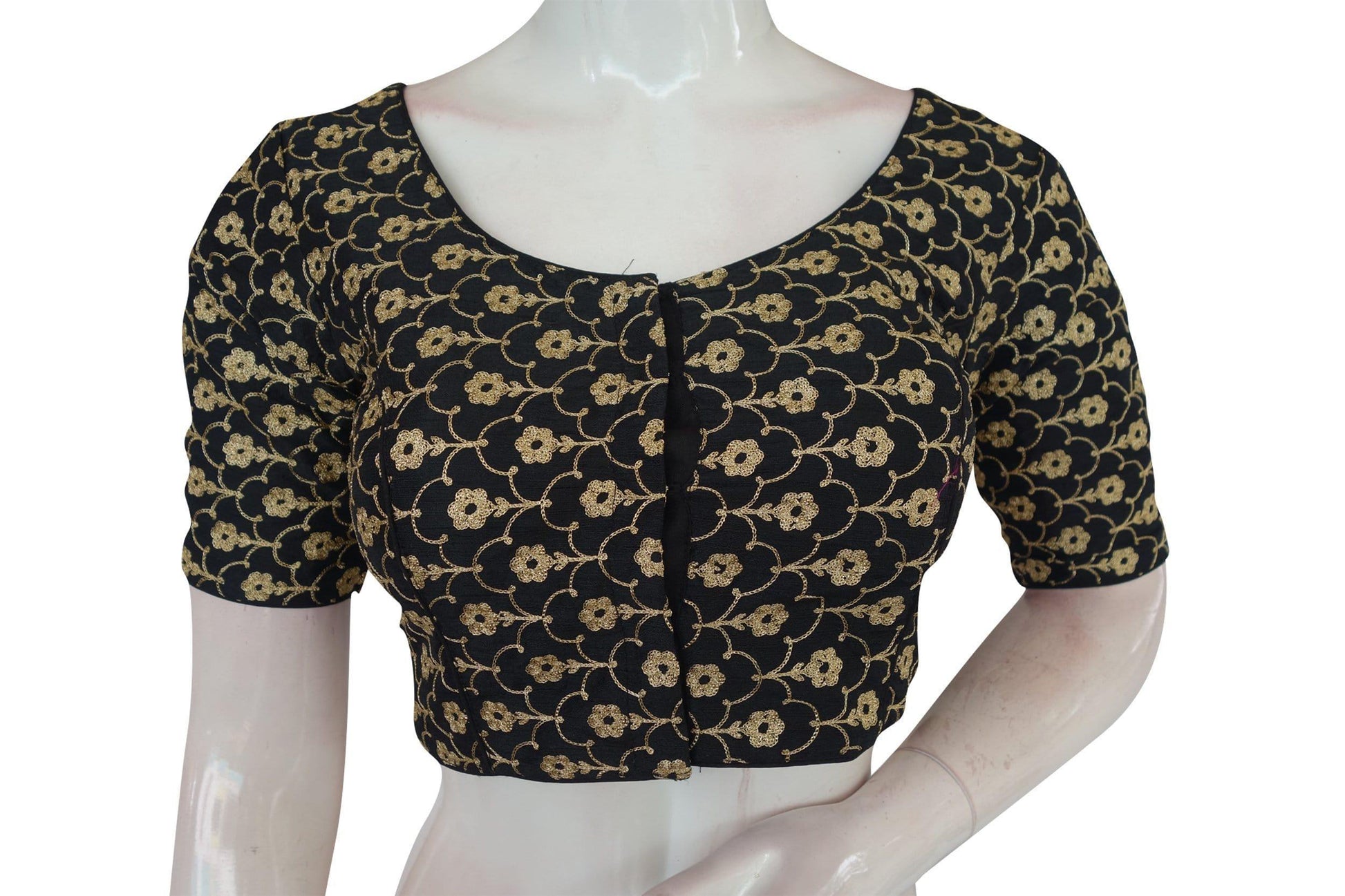 Black Color Semi Silk Floral Embroidery Designer Blouse - D3blouses