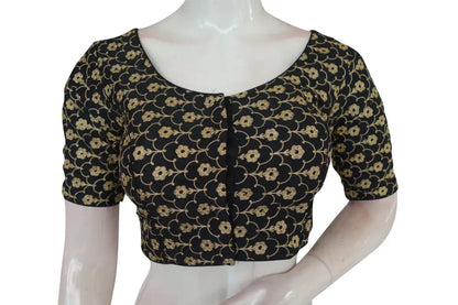 Black Color Semi Silk Floral Embroidery Designer Blouse - D3blouses