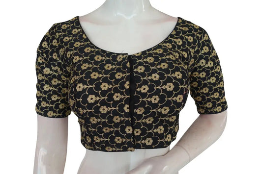 Black Color Semi Silk Floral Embroidery Designer Blouse - D3blouses