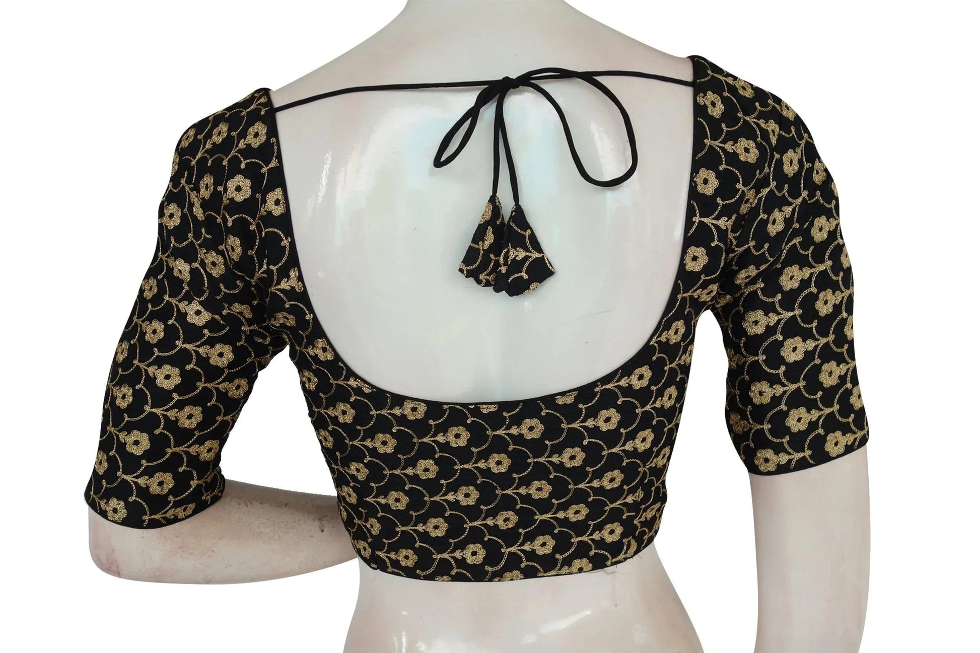 Black Color Semi Silk Floral Embroidery Designer Blouse - D3blouses